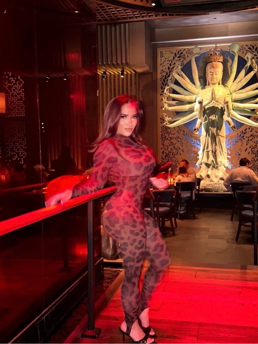 naked wardrobe Sheer Leopard-Print Long-Sleeve Jumpsuit
